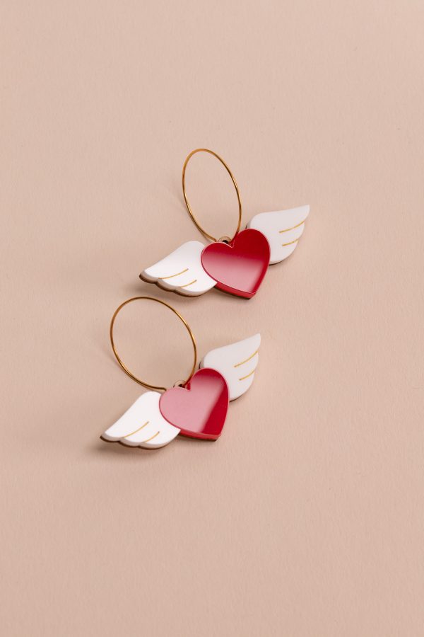 Обеци Winged Hearts (Red-White)