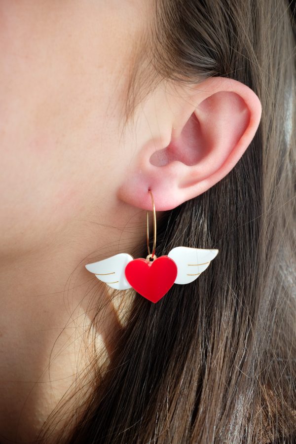 Обеци Winged Hearts (Red-White)