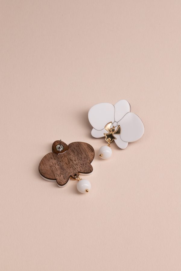 Обеци на щифт с висулка Orchids White Marble and Gold