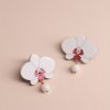 Обеци на щифт с висулка Orchids White and Pink