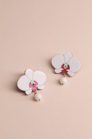 ergi-earrings-orchids-white-pink-stud Обеци на щифт с висулка Orchids White and Pink