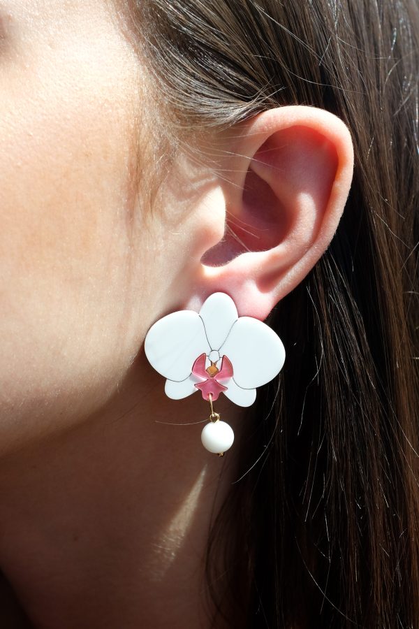 Обеци на щифт с висулка Orchids White and Pink
