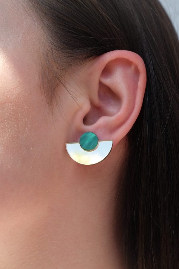 Обеци Parabola Gold Mirror & Green Marble