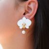 Обеци на щифт с висулка Orchids White Marble and Gold