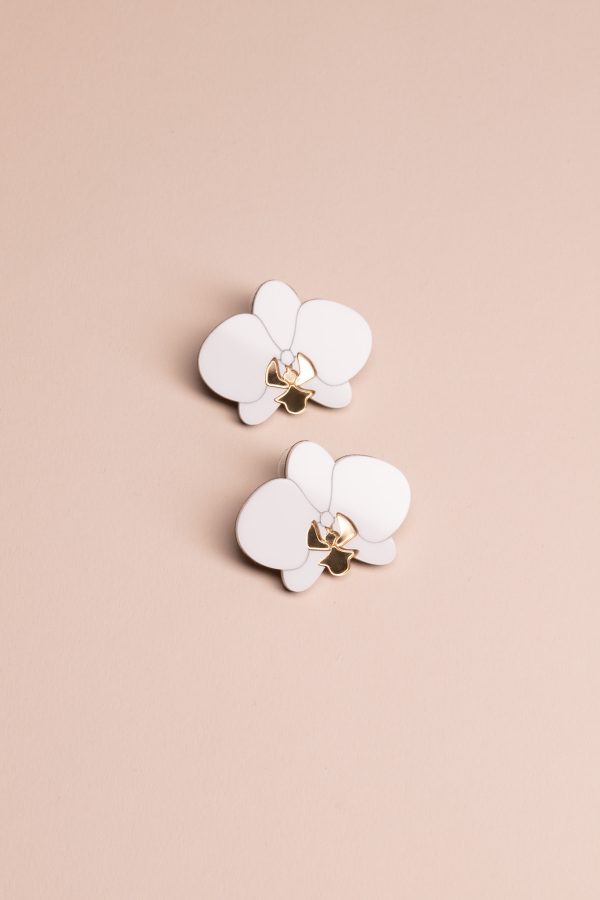 Обеци на щифт Orchids White and Gold