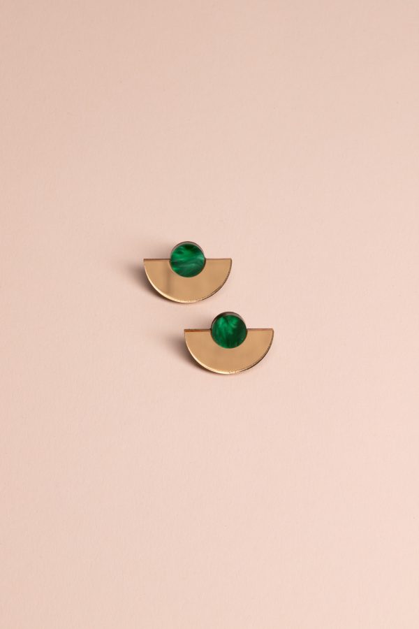 Обеци Parabola Gold Mirror & Green Marble